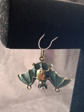 2/$5 Brass Tone Metal 36mm x 58mm Spread Wings Bat Pendant NEW Faux Patina